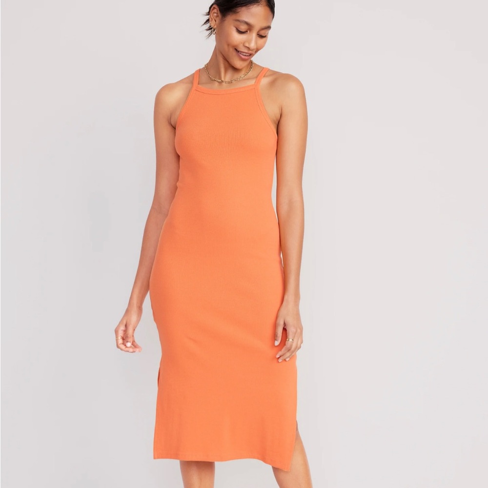 NWT old navy salmon cotton high neck midi dress